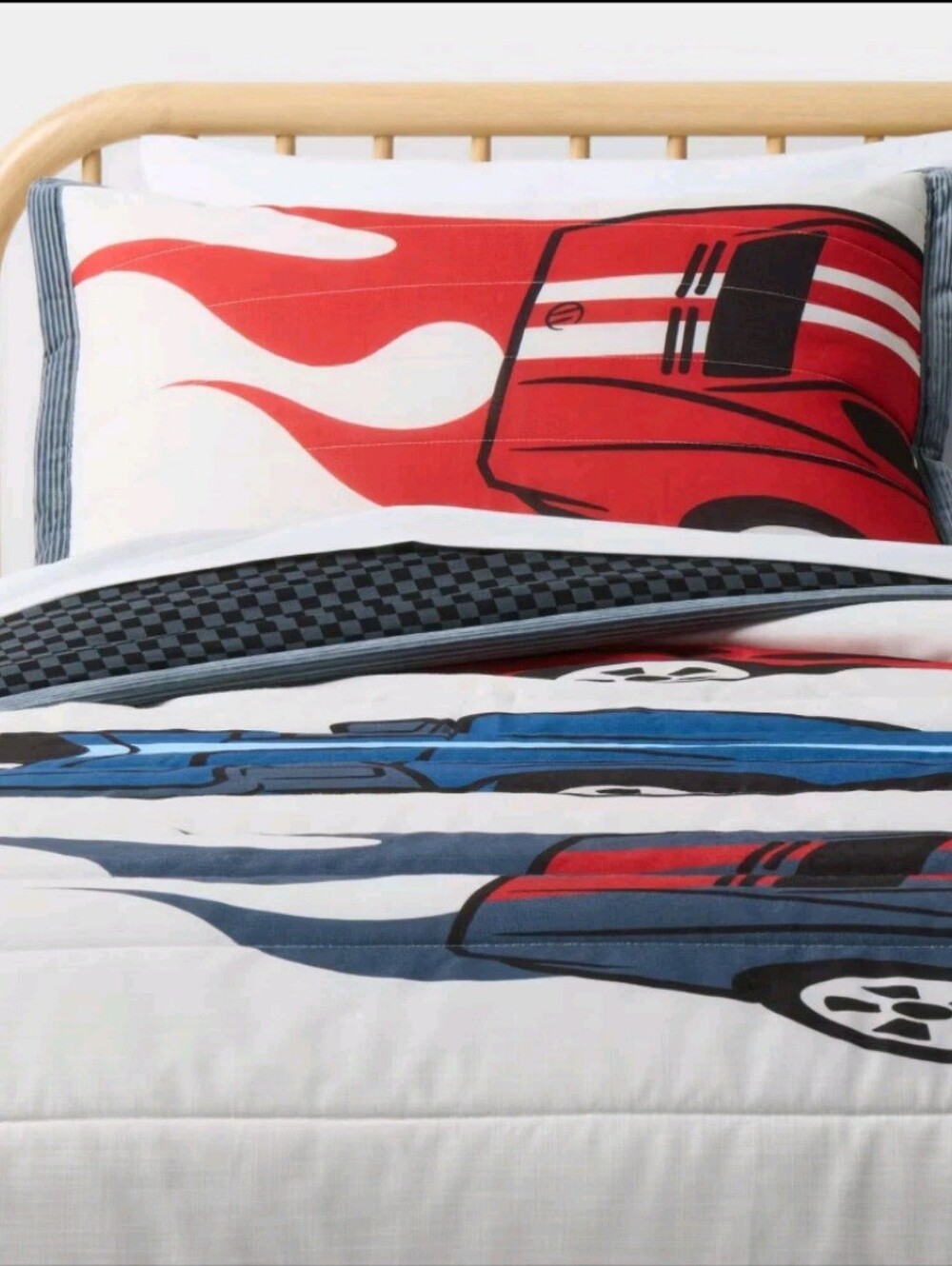 Full/Queen Hot Wheels Classic Racing Cars Kids' Quilt Set Cream by Pillowfort